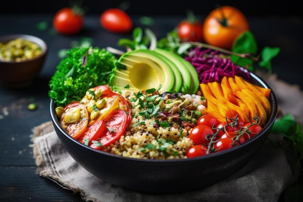 Vegetarian healthy bowl of raw veggies and quinoa Detox concept