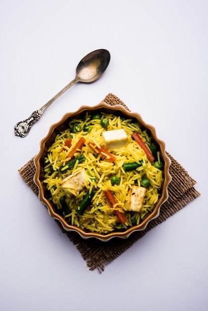 Vegetarian paneer biryani Or Panir Pulav, popular indian food