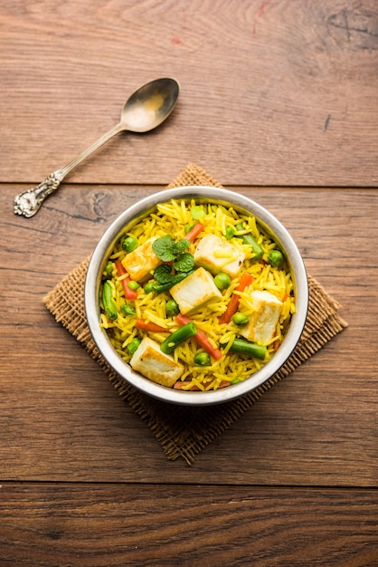 Vegetarian paneer biryani Or Panir Pulav, popular indian food