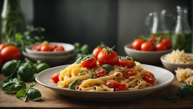 vegetarian pasta with fresh tomato