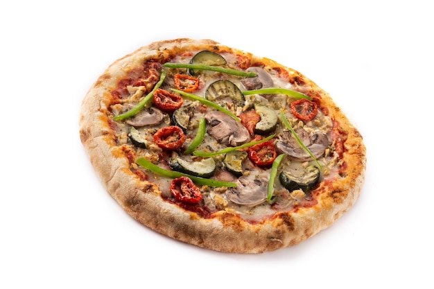 Vegetarian pizza with zucchini tomato peppers and mushrooms