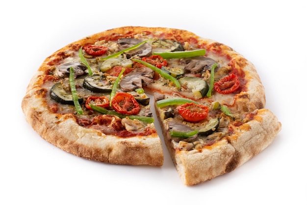 Vegetarian pizza with zucchini tomato peppers and mushrooms