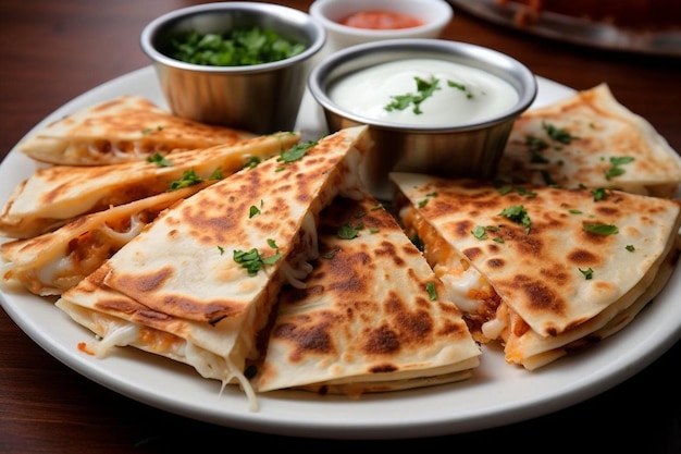 Vegetarian quesadillas filled with beans corn and spina