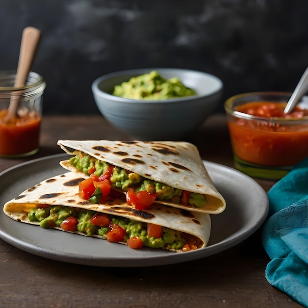 Vegetarian Quesadillas with Guacamole and Salsa Delight