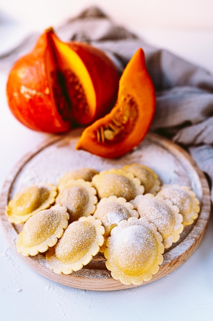 Vegetarian ravioli stuffed with pumpkin