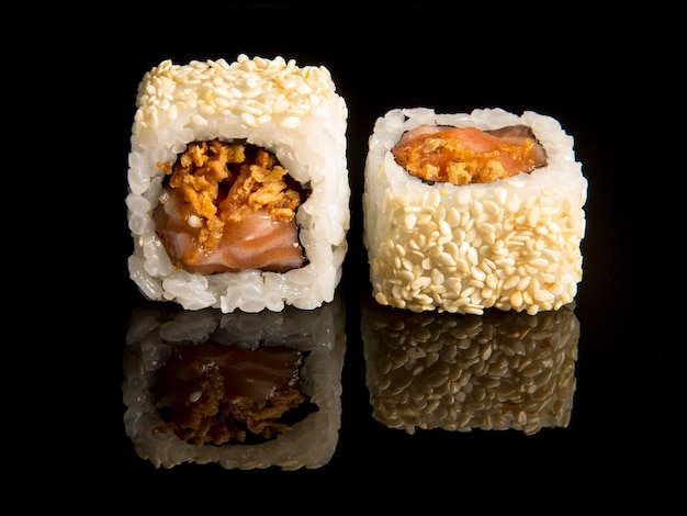 vegetarian roll with fresh vegetables on a black background