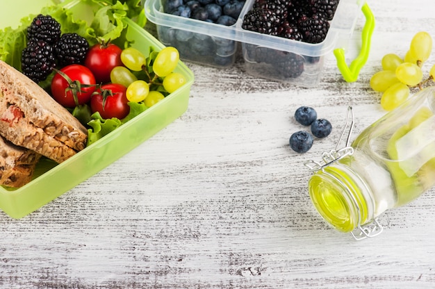 Vegetarian sandwich and berries