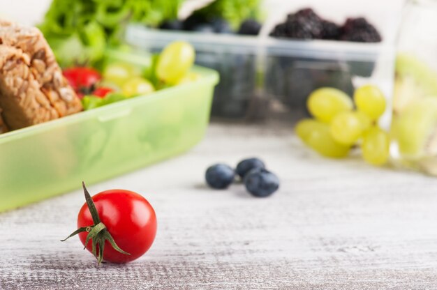 Vegetarian sandwich and berries