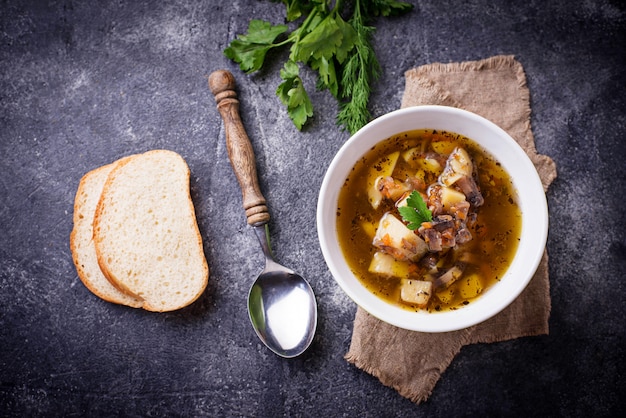 Vegetarian  soup with mushroom and vegetable 