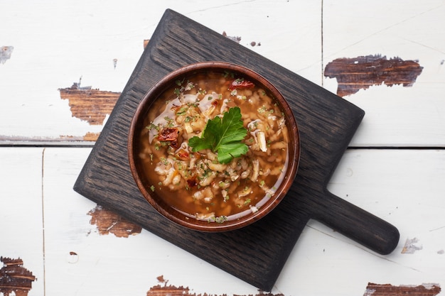 Vegetarian soup with rice and vegetables