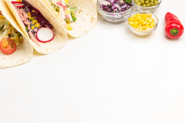 Vegetarian taco wraps flat lay