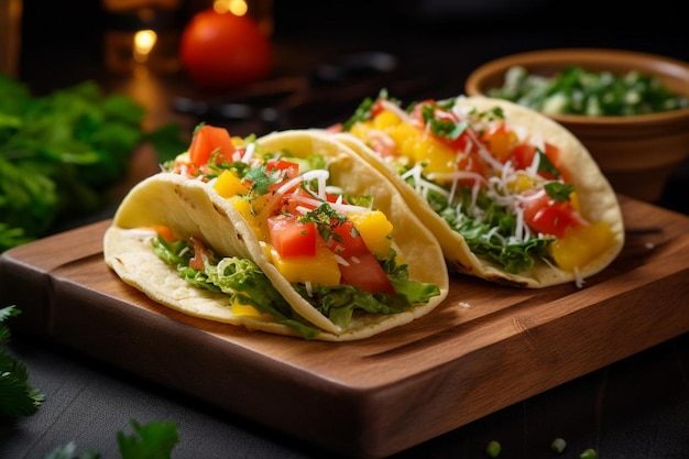 Vegetarian tacos with vegetables and seedlings mexican food style