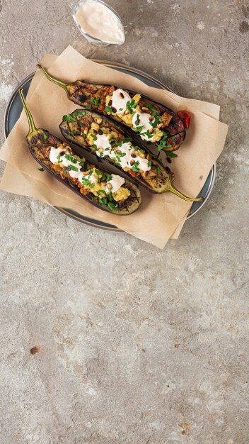 Vegetarisch Gegrilde Gevulde Aubergine Recept