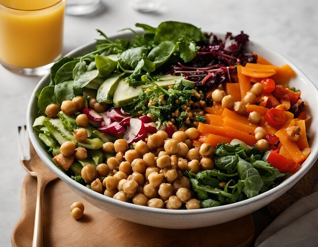 Vegetarische boeddha schaal met verse groenten salade en kikkererwten