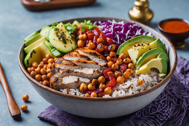 vegetarische buddha bowl met verse groentesalade en kikkererwten