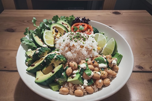 Foto vegetarische buddha bowl met verse groentesalade en kikkererwten