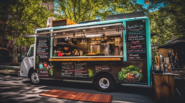 Vegetarische food truck met een verscheidenheid aan plantaardige voedingsmiddelen