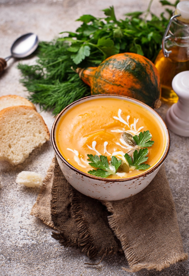 Foto vegetarische herfst crème crème soep