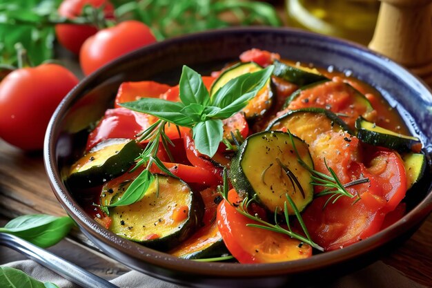 Foto vegetarische ratatouille in de schaal