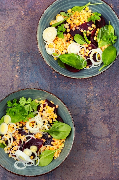Vegetarische salade met linzen en prei