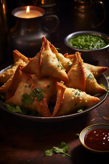 Foto vegetarische samosa indiase speciale traditionele straatvoedsel punjabi snack gegenereerd door ai