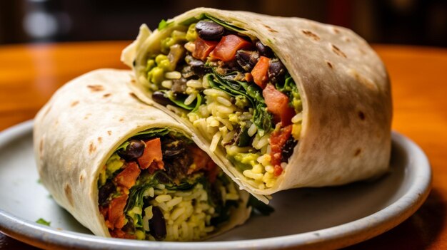 Veggie burrito wrap with black beans guacamole