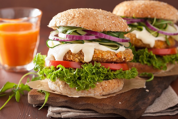 Veggie carrot and oats burger with cucumber onion