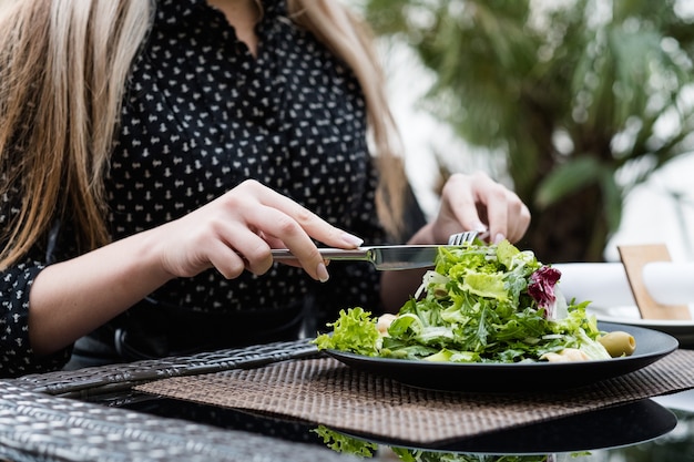 Veggie groene salade. Biologisch voedsel eten levensstijl. Gezonde voeding voor fitness