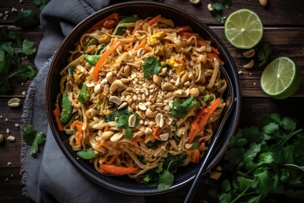 Veggie Pad Thai Vegetarian Top View Generative AI