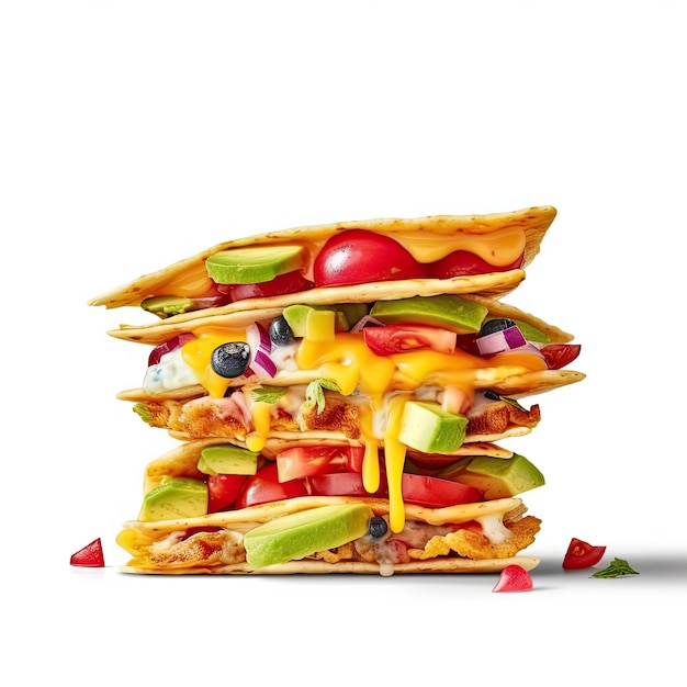Veggie quesadillas vegetarisch gerecht geïsoleerd op witte achtergrond Generatieve AI-kunst