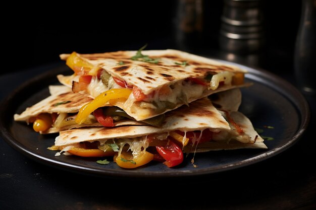 Foto quesadilla vegetale con pepe dolce e cipolle