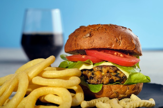 Veggie vegan portabello black bean chickpea burger 