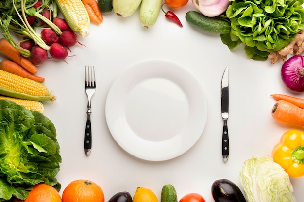 Photo veggies frame with empty plate