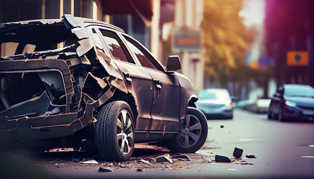 Photo vehicle damage following a collision in the city car al generated