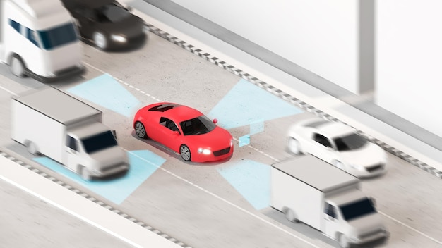 Vehicle Detection Detection and communication systems during drivingautonomous cars Driverless cars Selfdriving cars3d rendering