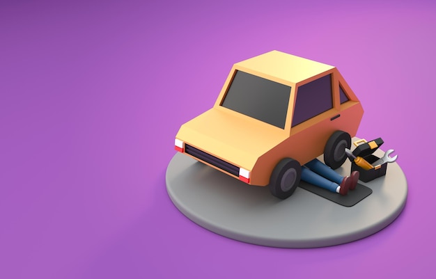 Vehicle mechanic fixing a car 3d illustration