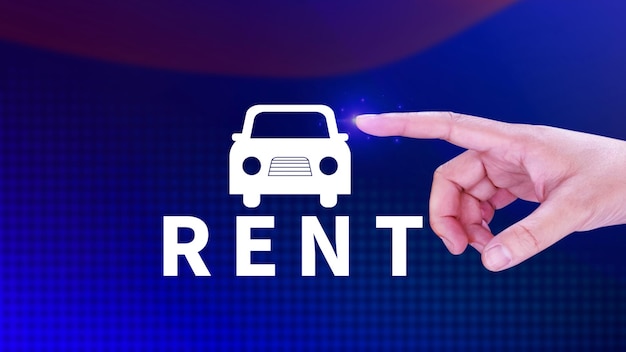 Vehicle transportation investment and car mortgage financial concept Realtors hand puts with icon car and word RENT Rent a car