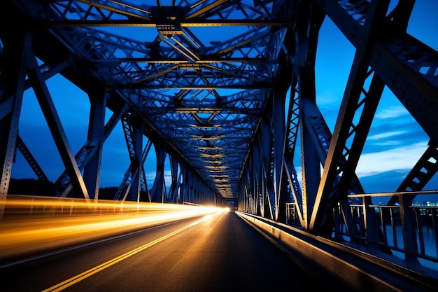 Vehicles on bridge with motion blur at night