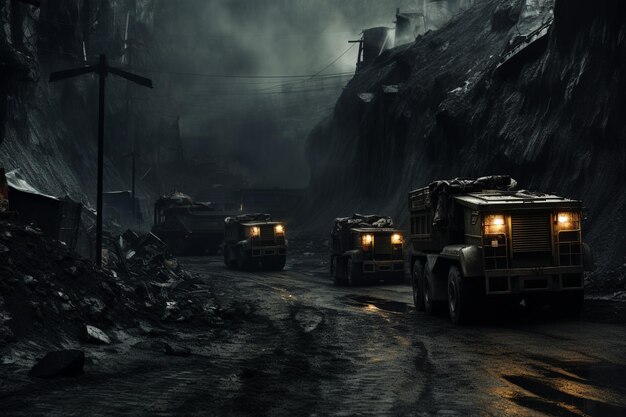 Vehicles on a coal mine view