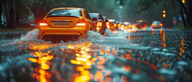 vehicles on waterlogged roadways