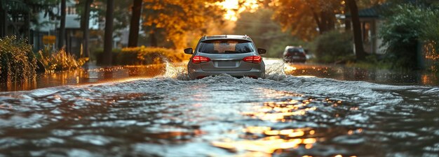 水浸しの道路での車両