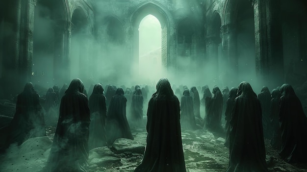 Veiled in secrecy cult worshippers gather beneath the cloak of night their allegiance to ancien