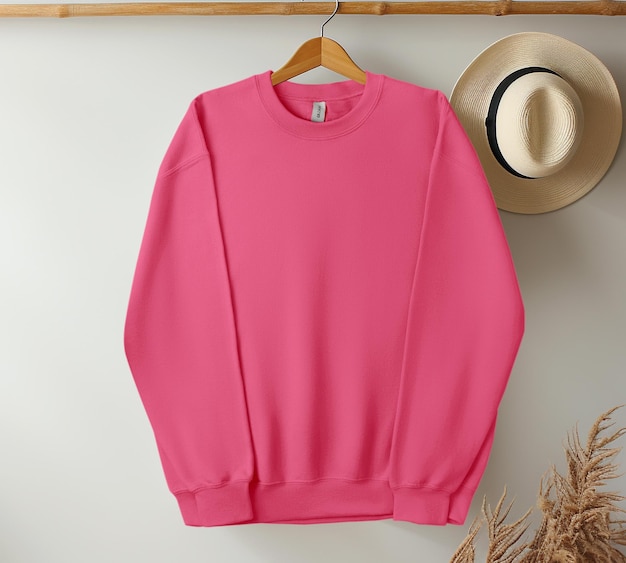 veiligheid roze Boho Hanging sweatshirt met beide mouwen mockup bundel