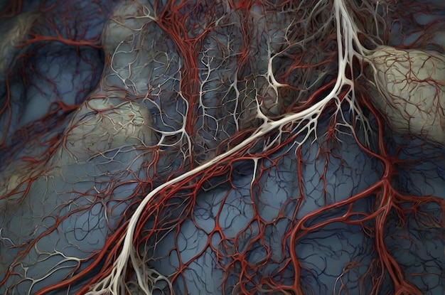 Photo veins and vessels neural net structure natural root system digital artificial organism vascular