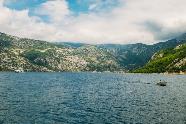 Veiw from boko-kotor bay to Risan town. Montenegro.