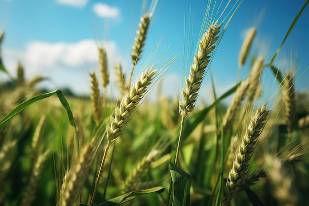 Veld gevuld met groene tarwe oren