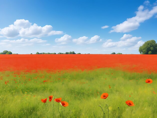 Veld met bloeiende klaprozen mooi zomers landschap AI gegenereerd