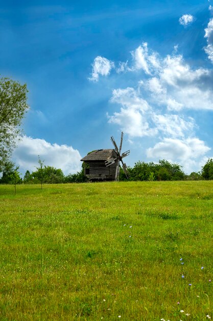 Veld met windmolens. Prachtig veld in Europa met windmolens