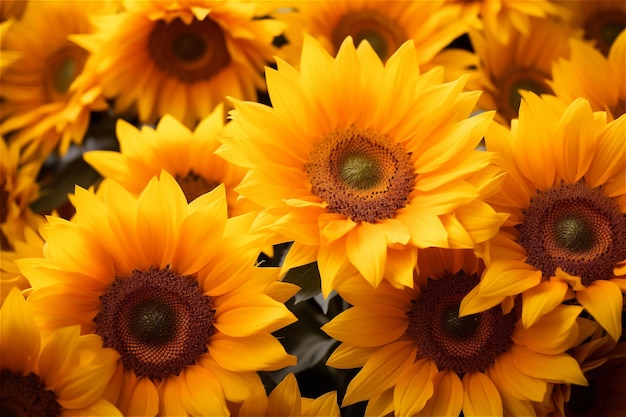 Veld van gele zonnebloemen bloemen Zonnebloem zwaait in de wind Mooie velden met zonnebranden