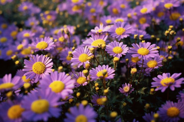 Veld van paarse gele bloemen